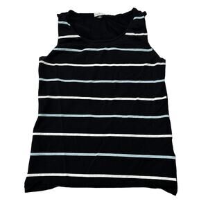 Tahari Womens Tank Top Size 10 Black White Blue Striped Sleeveless Minimalist
